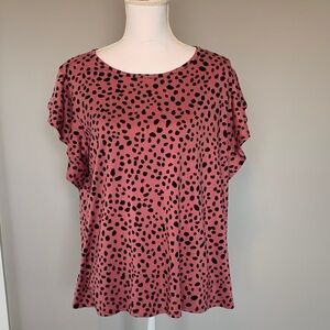 Women's Pink Black Spotted Short Sleeve Top by Prefect Peach